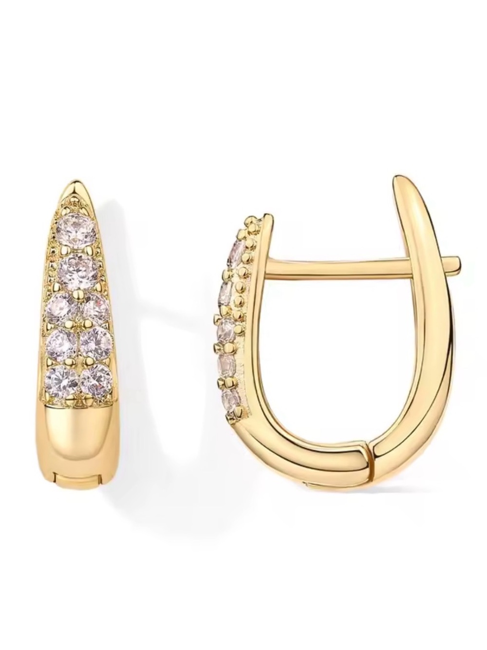 Small minimalist 14k Gold Lab Sapphire Pavé Huggie Earrings